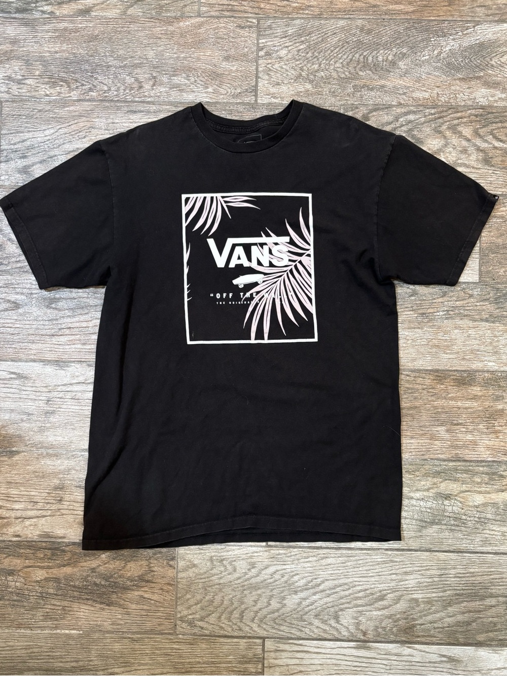 Vans Black Crewneck Tee with White Palm Graphic